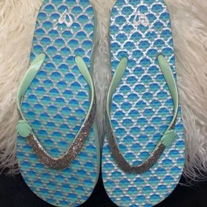 Justice mermaid blue & silver sandals